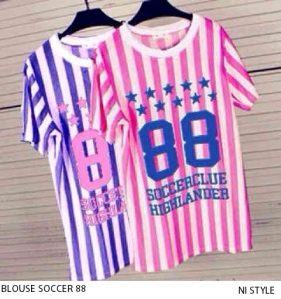 KODE : BLOUSE SOCCER 88 IDR : 55.000,-  MATERIAL : COMBED HIGH QUALITY SIZE : ALLSIZE